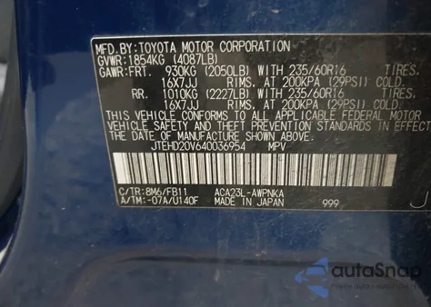 2004 Toyota Rav4 z USA, uszkodzony, nr VIN JTEHD20V640036954